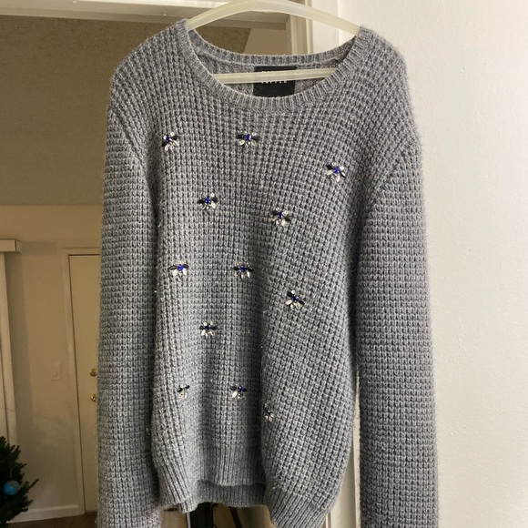 Gray MARKUS LUPFER DAISY EMBELLISHED WAFFLE-KNIT SWEATER - Picture 2 of 7